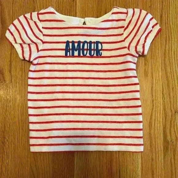 Janie and Jack Amour Red and White Striped Terry Top - Picture 1 of 3